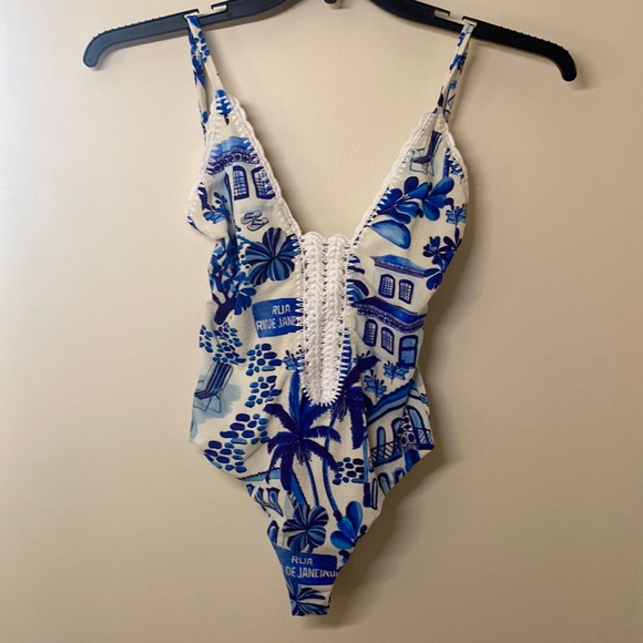 FARM Rio Other - Farm Rio Blue Cabanna Print Swimsuit